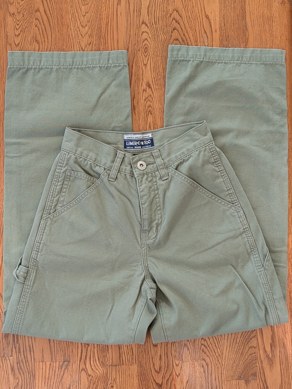 Y2K Limited Too Girls Olive Green Cotton Utility Carpenter Pants